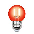 Лампочка светодиодная Uniel LED-G45-5W/RED/E27 GLA02RD картон