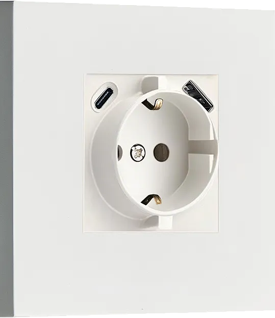 Розетка Schuko с зарядным устройством USB A+C, с защитными шторками, белый, Donel DT155WH N96 Розетка Schuko с зарядным устройством USB A+C, с защитными шторками, белый, Donel DT155WH N96