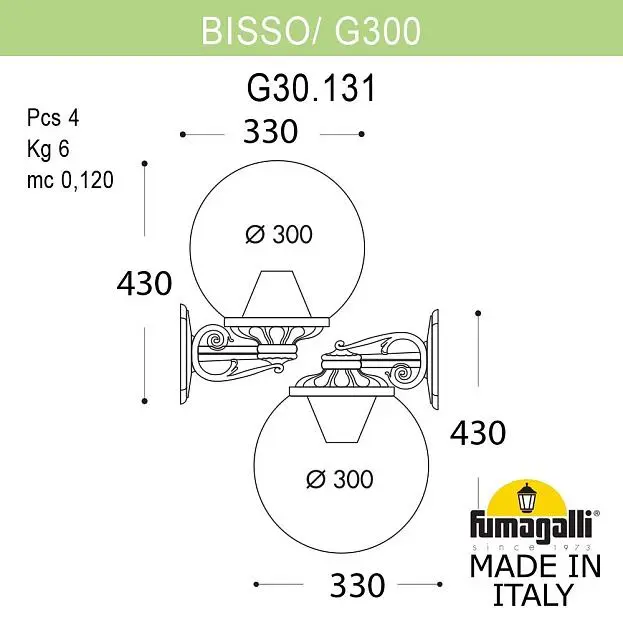 Светильник уличный настенный FUMAGALLI BISSO/G300 G30.131.000.BZF1RDN GLOBE 300 Светильник уличный настенный FUMAGALLI BISSO/G300 G30.131.000.BZF1RDN GLOBE 300