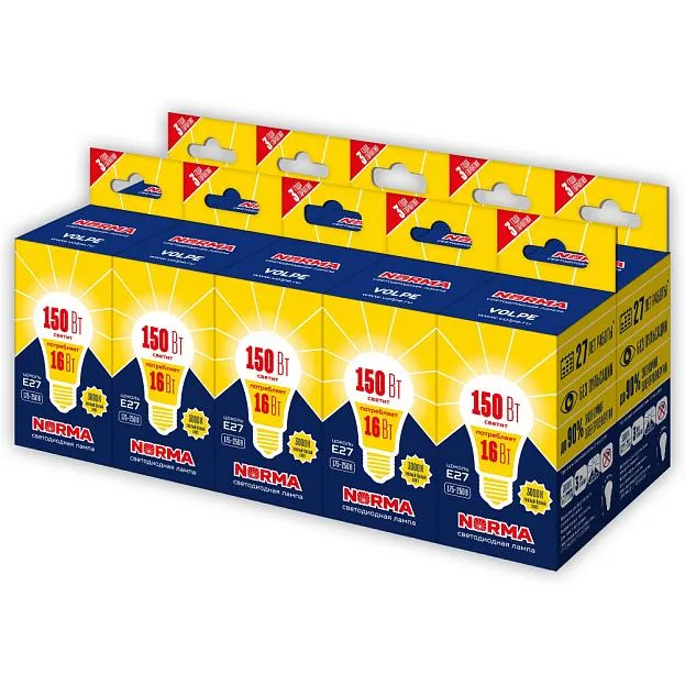 Лампочка светодиодная Volpe LED-A60-16W/WW/E27/FR/NR Набор из 10штук Norma Лампочка светодиодная Volpe LED-A60-16W/WW/E27/FR/NR Набор из 10штук Norma