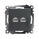 Розетка компьютерная 2-местная RJ-45 (механизм)  Stekker 50008 GLS00-7109-06 , серия Катрин, графит