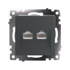 Розетка компьютерная 2-местная RJ-45 (механизм)  Stekker 50008 GLS00-7109-06 , серия Катрин, графит