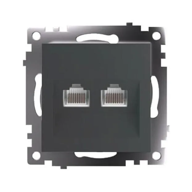 Розетка компьютерная 2-местная RJ-45 (механизм) Stekker 50008 GLS00-7109-06 , серия Катрин, графит Розетка компьютерная 2-местная RJ-45 (механизм) Stekker 50008 GLS00-7109-06 , серия Катрин, графит