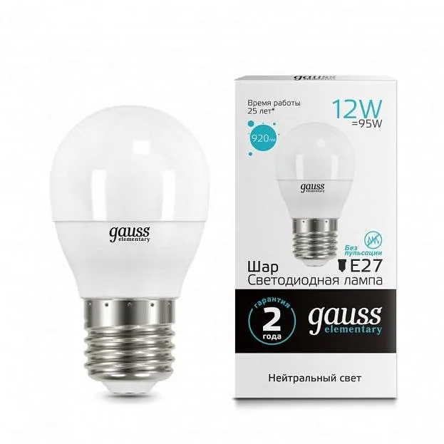 Лампа Gauss 53222 E27 12W 4100K матовая Elementary Лампа Gauss 53222 E27 12W 4100K матовая Elementary