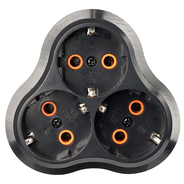Разветвитель сетевой 3-местный с/з ADP16-23-21, 250V, 16A, ABS пластик, черный Stekker 50682