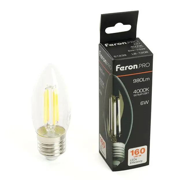Лампа светодиодная Свеча E27 980LM 6W 175-265V 4000K Feron 51239 LB-1206 Лампа светодиодная Свеча E27 980LM 6W 175-265V 4000K Feron 51239 LB-1206
