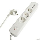 Сетевой фильтр 3-местный с/з  Stekker 50099 3x1мм2, 1,8 м, 250В, 16А, 2 USB-A+2 Type-C, серия Nova, белый