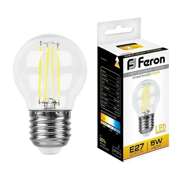 Лампа светодиодная Feron 25581 LB-61 Шарик E27 5W 2700K Лампа светодиодная Feron 25581 LB-61 Шарик E27 5W 2700K