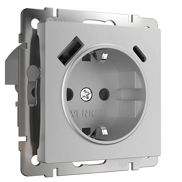 розетка с заземлением, шторками и USB Werkel W1171706 Встраиваемые механизмы серебряные a067703