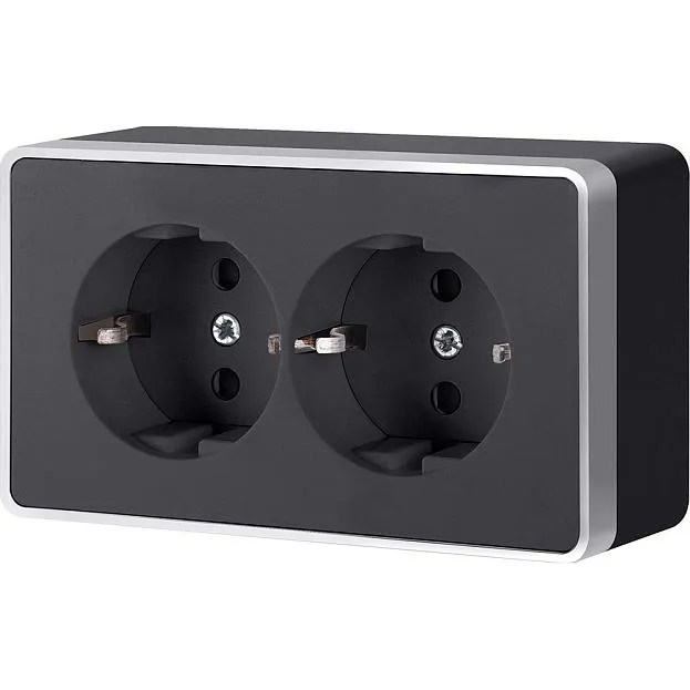Розетка двойная с заземлением werkel w5072134 накладные механизмы gallant черный с серебром a051154