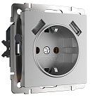 Розетка с заземлением, шторками и USBх2 Werkel W1171506 (серебряный) a051497