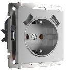 Розетка с заземлением, шторками и USBх2 Werkel W1171506 (серебряный) a051497