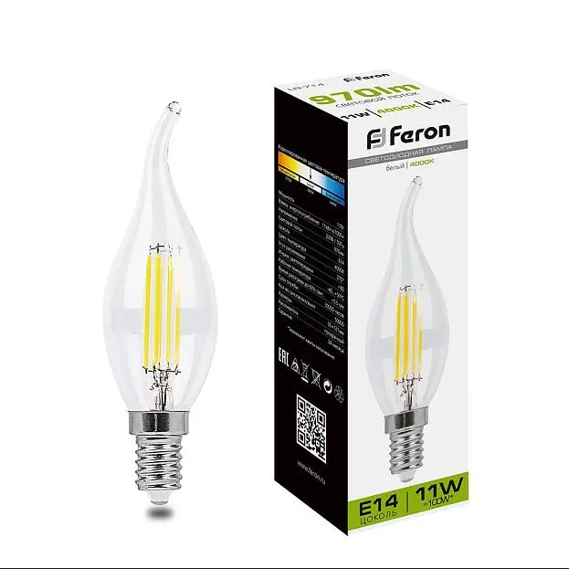 Лампа светодиодная Feron 38012 LB-714 Свеча на ветру E14 11W 4000K Лампа светодиодная Feron 38012 LB-714 Свеча на ветру E14 11W 4000K