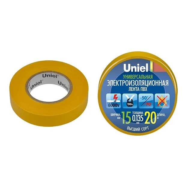 Изоляционная лента Uniel UIT-135P 20/15/01 YEL