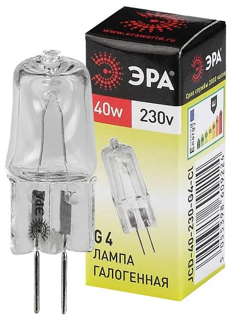 Лампочка галогеновая ЭРА G4-JCD-40W-230V-CL