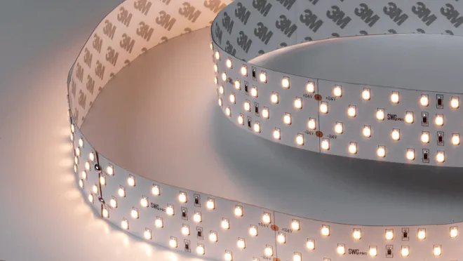 Лента светодиодная SWG SMD 2835, 280 LED/м, 26 Вт/м, 24В , IP20, Теплый белый 00-00005601