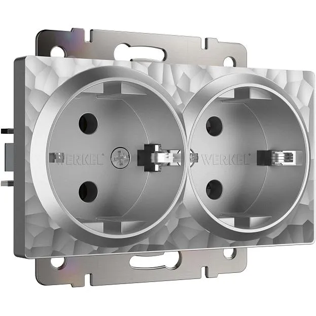 Розетка двойная с заземлением Werkel W1272006 (серебряный) Hammer a052074 Розетка двойная с заземлением Werkel W1272006 (серебряный) Hammer a052074