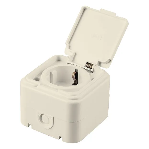Розетка 1-местная с/з с крышкой (RA 16-211-БЖ) пластик АВС 250В 16А IP44 слоновая кость (RA 16-211-С) Stekker 49058 PST16-21-44