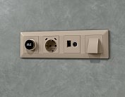 Комплект механизма розетки компьютерной + TV оконечной RJ-45 (8P8C) CAT6/50-870 MHz 1dB с автоматической защитной шторкой ALFA Серо-бежевый Volt MA372510 QUANT