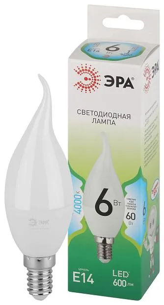 Лампочка светодиодная ЭРА LED BXS-6W-840-E14 GL