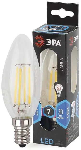 Лампочка светодиодная филаментная ЭРА F-LED B35-7W-840-E14