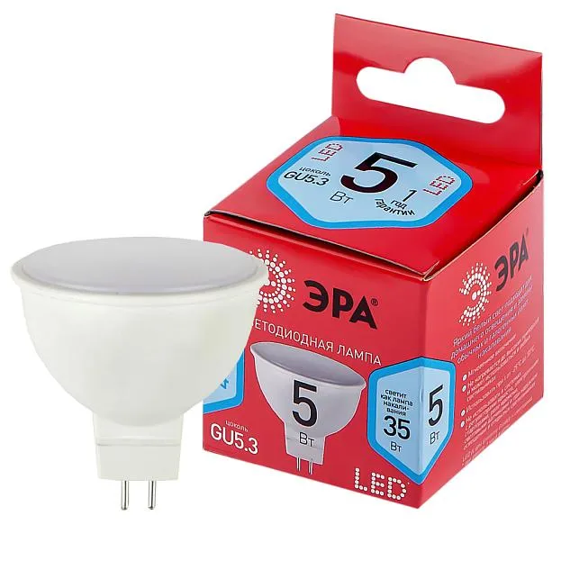 Лампочка светодиодная ЭРА LED MR16-5W-840-GU5.3 R