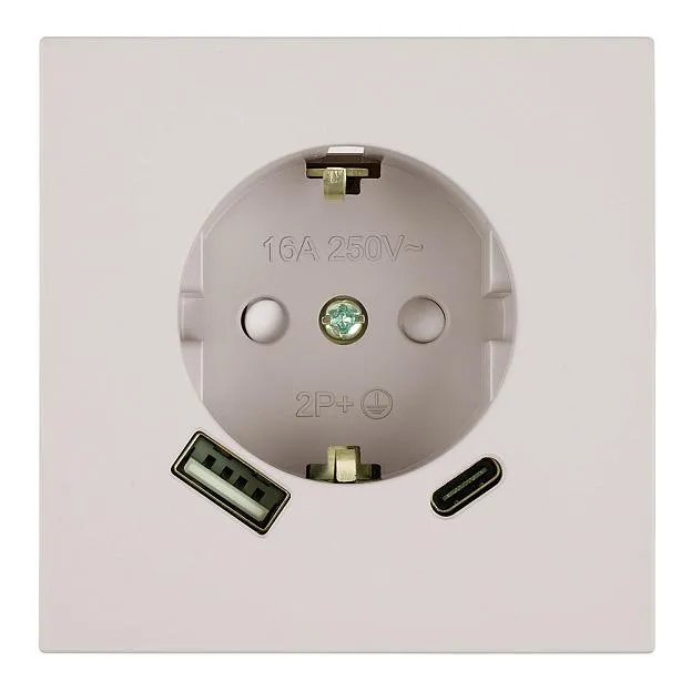 Розетка 1-местная з/ш с/з 16А + USB + Type C (механизм), 250В, 20W, RST16-3119-08, пудровый жемчуг Stekker 50482 Мия