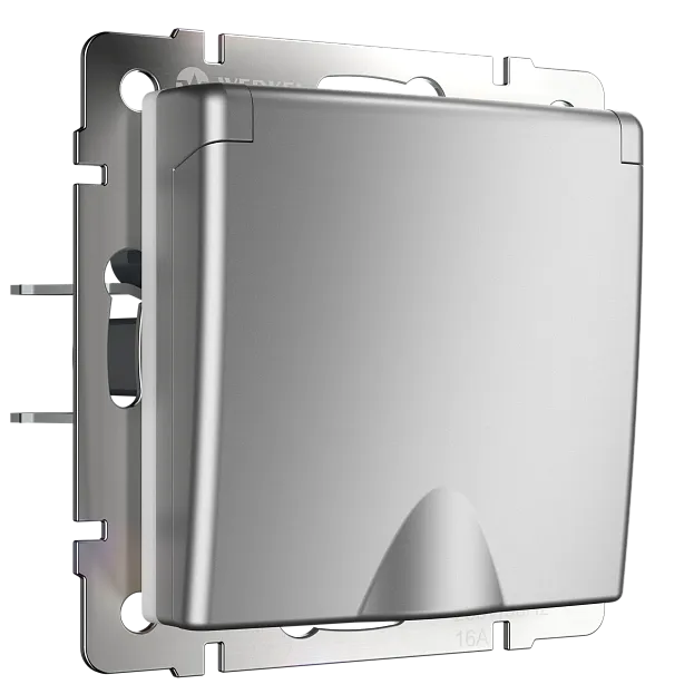 розетка с заземлением, шторками и защитной крышкой Werkel W1171206 Встраиваемые механизмы серебряные a050889