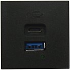 USB зарядное устройство, 3A , 65W, Type A + C, 2 мод., черн. матовая Donel DUSB3000ANAF 45х45