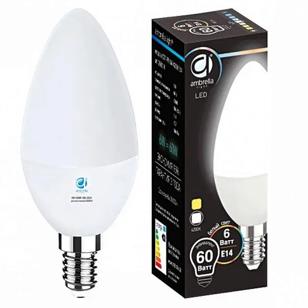 Лампа светодиодная Ambrella light 206014 E14 6W 4200K белая Bulbing Present Лампа светодиодная Ambrella light 206014 E14 6W 4200K белая Bulbing Present