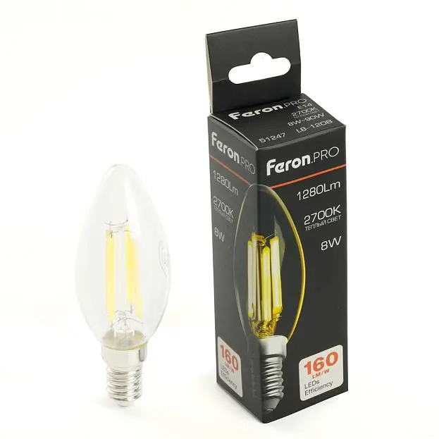 Лампа светодиодная Свеча E14 1280LM 8W 175-265V 2700K Feron 51247 LB-1208 Лампа светодиодная Свеча E14 1280LM 8W 175-265V 2700K Feron 51247 LB-1208