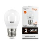 Лампа Gauss 53210 E27 10W 3000K шар матовый Elementary