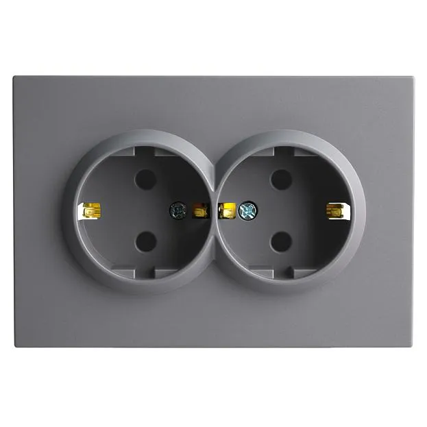 Розетка 2-местная с з/ш, с/з, СЗК, 250В, 16А, RST16-5114-05ZK, черный уголь, soft touch Stekker 50252 Эмили