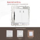 Выключатель двухклавишный с подсветкой, 10AX 250V Arte Milano 203.31-2.white am
