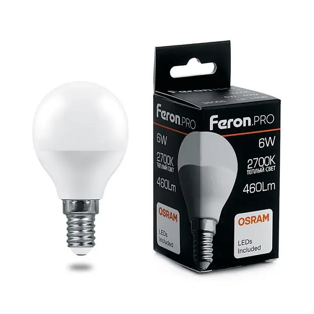 Лампа светодиодная Feron 38065 LB-1406 Шарик E14 6W 2700K Лампа светодиодная Feron 38065 LB-1406 Шарик E14 6W 2700K