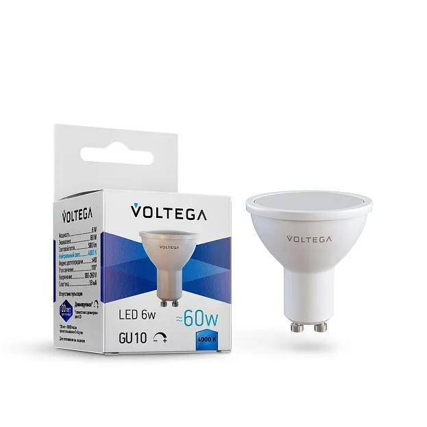 Светодиодная лампа Voltega 8458 Simple MR16 6W 4000K 110° GU10 DIM VG2-S2GU10cold6W-D