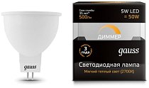 Лампа светодиодная диммируемая Gauss 101505105-D GU5.3 5W 3000K матовая Elementary MR16