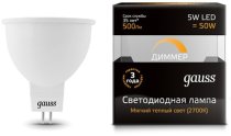 Лампа светодиодная диммируемая Gauss 101505105-D GU5.3 5W 3000K матовая Elementary MR16