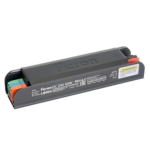 Трансформатор электронный для светодиодной ленты с плавным пуском и диммированием 60W 24V IP20, клипсы, Feron 52123 LB004