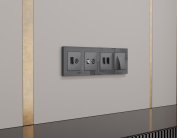 Комплект механизма компьютерной двойной розетки RJ-45 (8P8C) CAT6 с автоматической защитной шторкой ALFA Антрацит серый Volt MA662110 QUANT