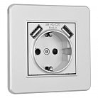 Комплект розетки с заземлением и шторками + 2 USB и рамкой однопостовой серебро пластик Arte Milano SET16-1-47-1 silver