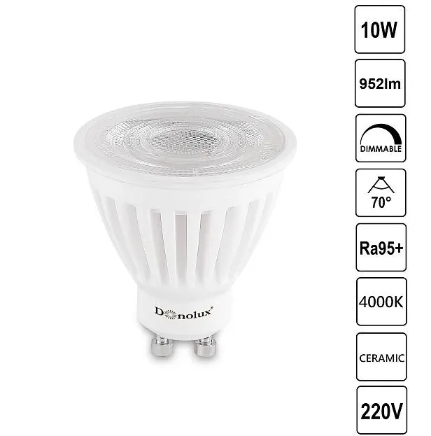 Светодиодная лампа CERAMIC 10Вт 4000K 952Лм Dim Triac Donolux dl18275n10gu10 70dim DL18275 Светодиодная лампа CERAMIC 10Вт 4000K 952Лм Dim Triac Donolux dl18275n10gu10 70dim DL18275