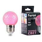 Лампа светодиодная Шарик розовый прозрачный E27 1W 230V Feron 52177 LB-385