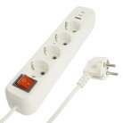 Удлинитель 4-местный с/з с выключ.  Stekker 50141 HM071-41-05 3x1мм2, 5м, 250В, 16А, 1USB+2C, 2.4A, сер Home, белый