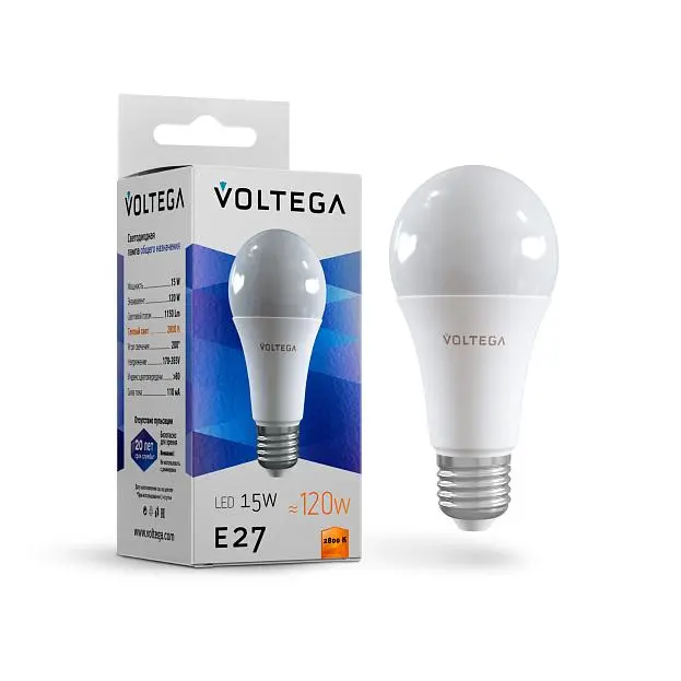 Светодиодная лампа Voltega 7156 Simple A60 15W 2800K E27 VG2-A60E27warm15W Светодиодная лампа Voltega 7156 Simple A60 15W 2800K E27 VG2-A60E27warm15W