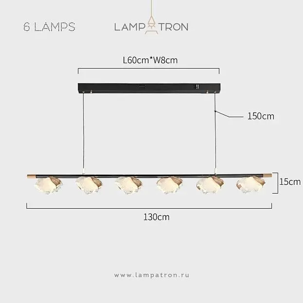 Реечный, рядный светильник AUBREY L 6 плафонов Lampatron 8785-24716 Реечный, рядный светильник AUBREY L 6 плафонов Lampatron 8785-24716