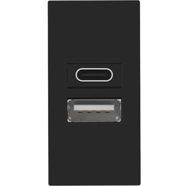 USB зарядное устройство, 2.1A, Type A + C, 1 мод., черн. (22.5х45мм) Donel DUSB2100ANCF 45х45 USB зарядное устройство, 2.1A, Type A + C, 1 мод., черн. (22.5х45мм) Donel DUSB2100ANCF 45х45