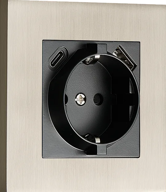 Розетка Schuko с зарядным устройством USB A+C, с защитными шторками, никель, Donel DT155NB N96 Розетка Schuko с зарядным устройством USB A+C, с защитными шторками, никель, Donel DT155NB N96