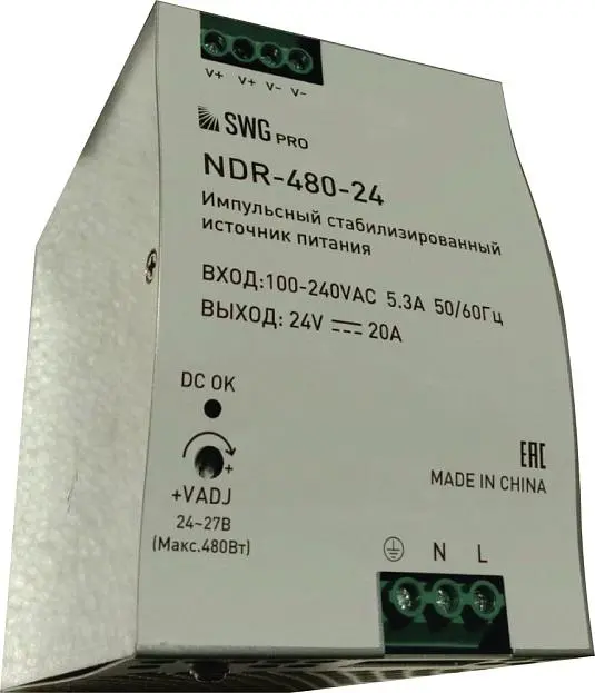 Блок питания для светодиодной ленты SWG NDR-480-24 NDR Блок питания для светодиодной ленты SWG NDR-480-24 NDR