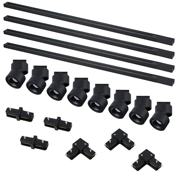 Комплект трековый, черный, 8 светильников, 4 шинопровода по 1м, коннекторы ST Luce ST2652.430.08 BASE